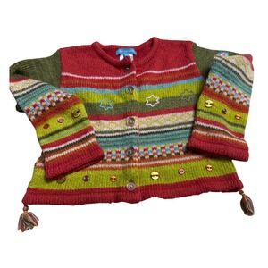 Deux par Deux Cardigan Kids 4Y Multi Color Excellent Striped Tassel Boho Star
